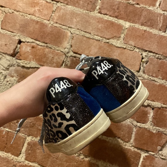 P448 Black Leopard and Blue Velvet Sneakers - Picture 6 of 7